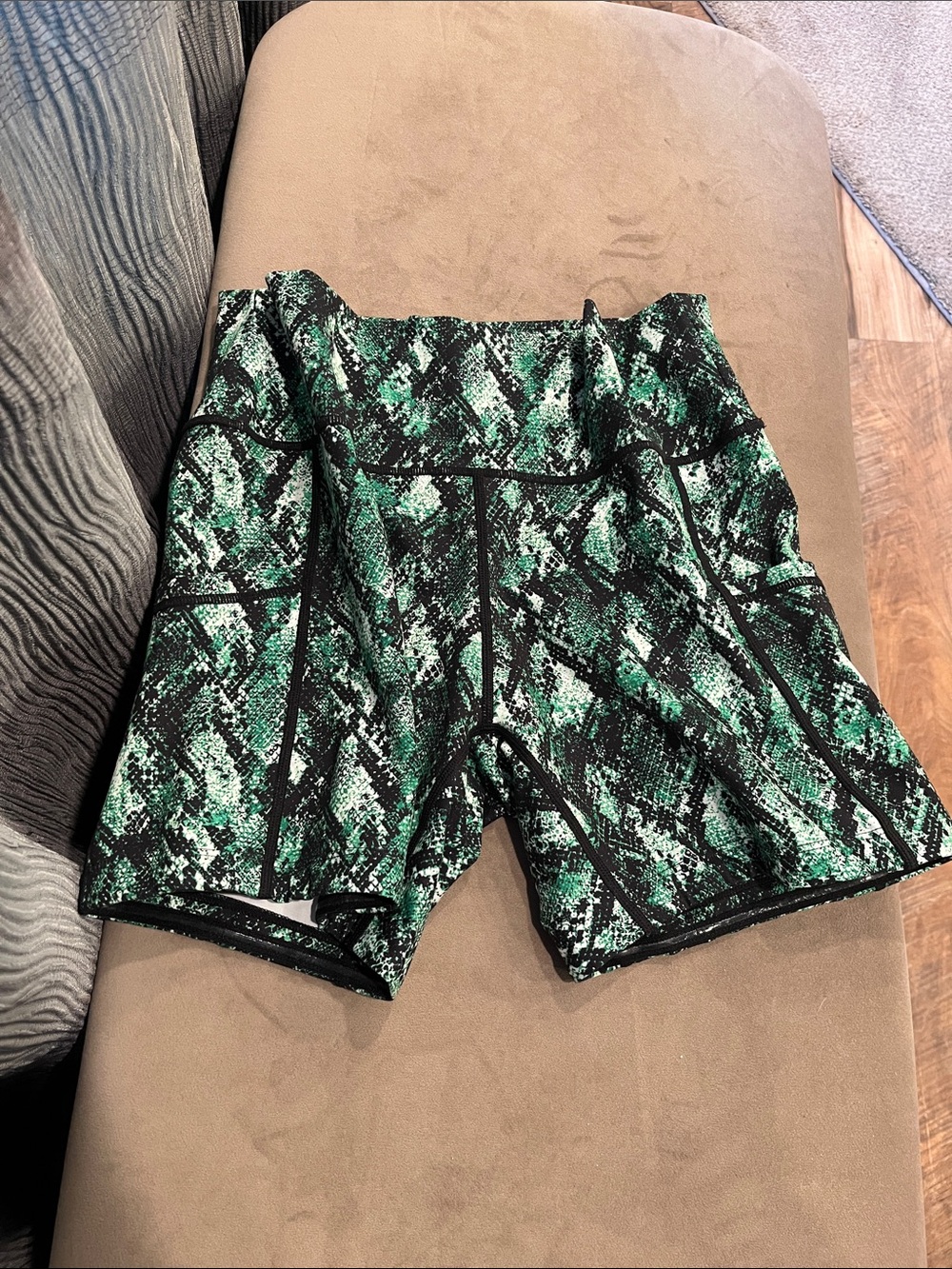 Constantly Varied Gear Green Snake-Print High-Waist Bike Shorts